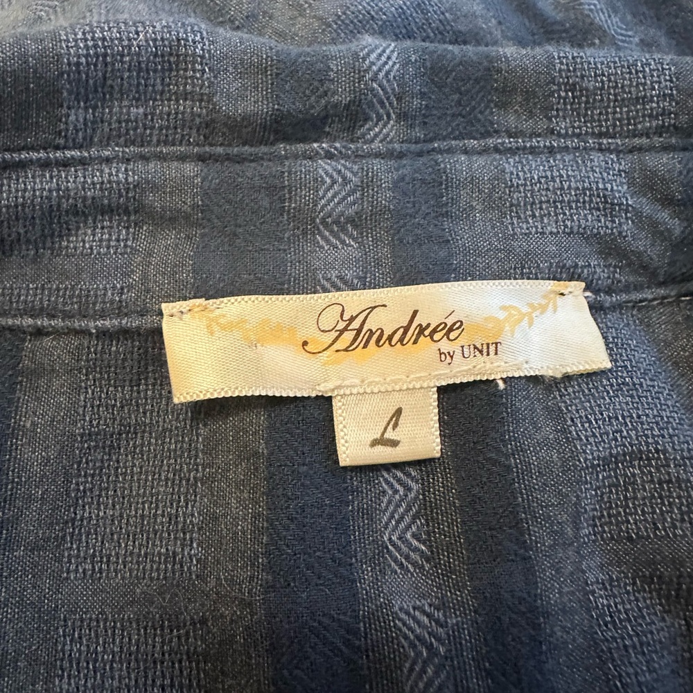 Andre by Unit Midi Denim Striped Ombre Button Down Collared Dress Embroidered L - Picture 8 of 9